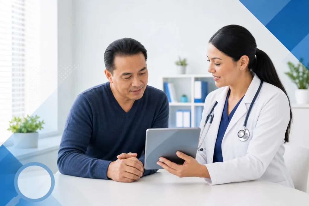 Primary care clinician explaining prediabetes warning signs and preventive next steps