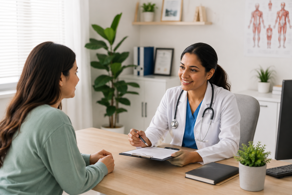 Doctor consulting with a new patient during a primary care appointment in Dallas, Texas
